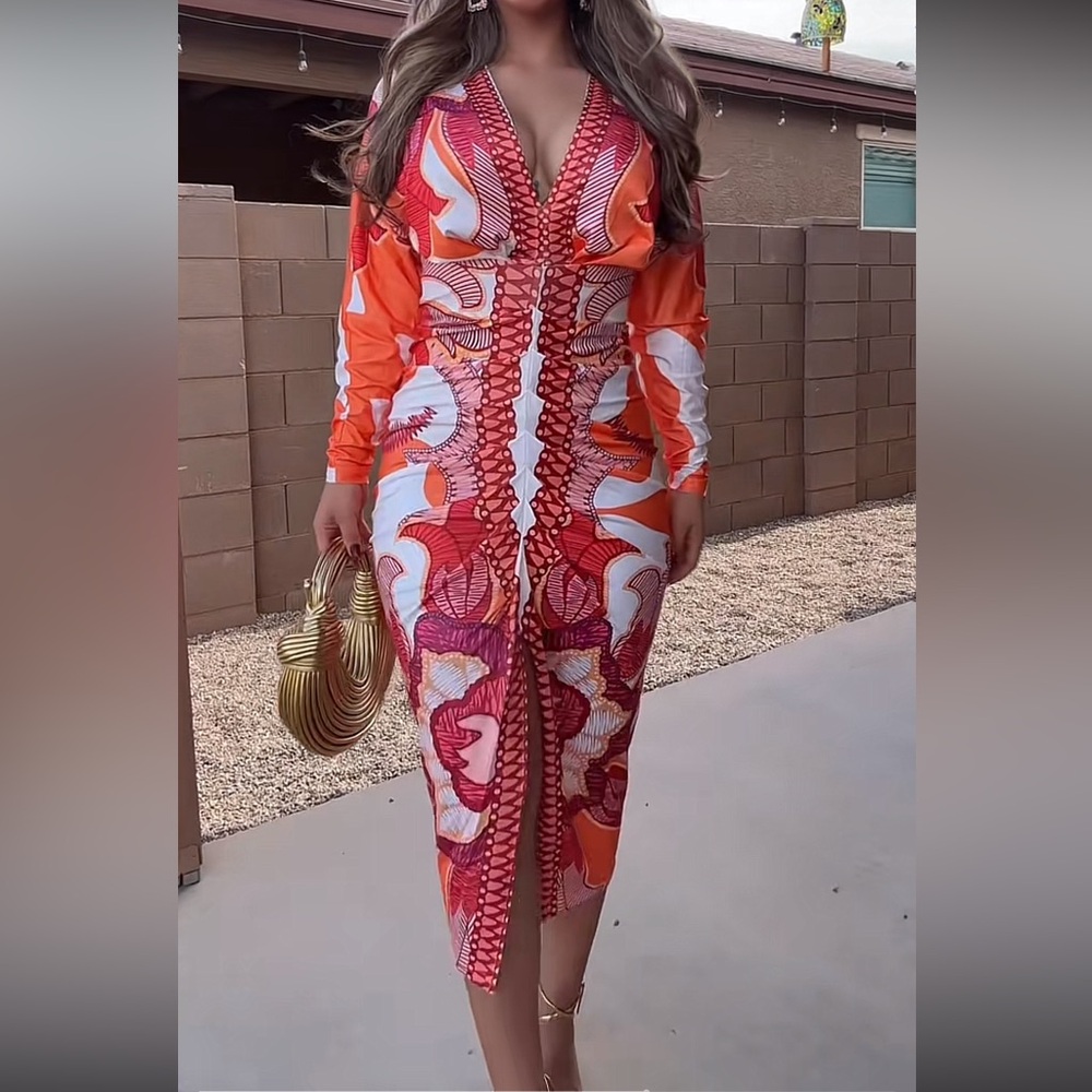 Vibrant Orange and Pink Patterned Dress